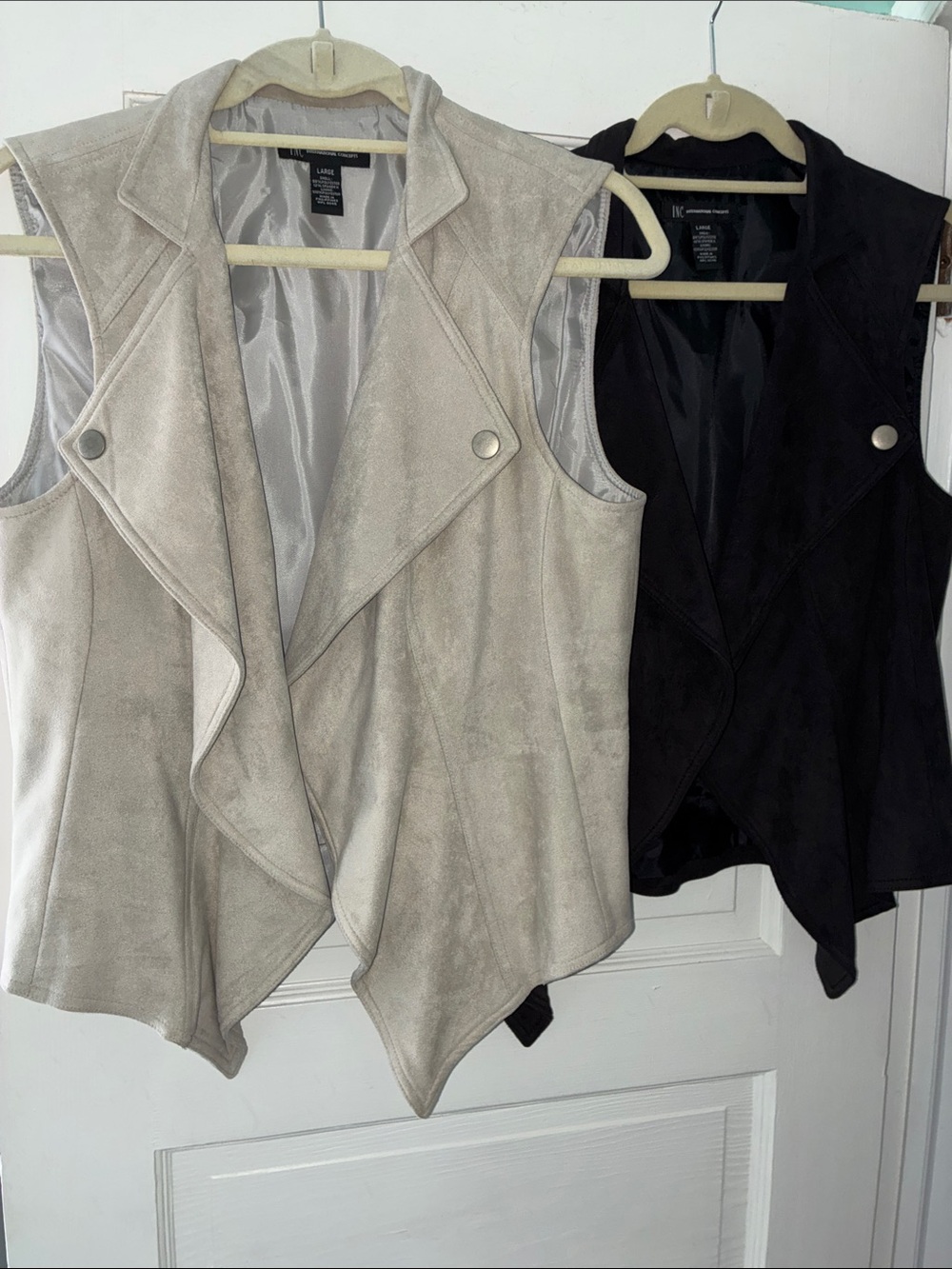 Beautiful faux suede vests.  Sleeveless Draped Vest with Open Lapel